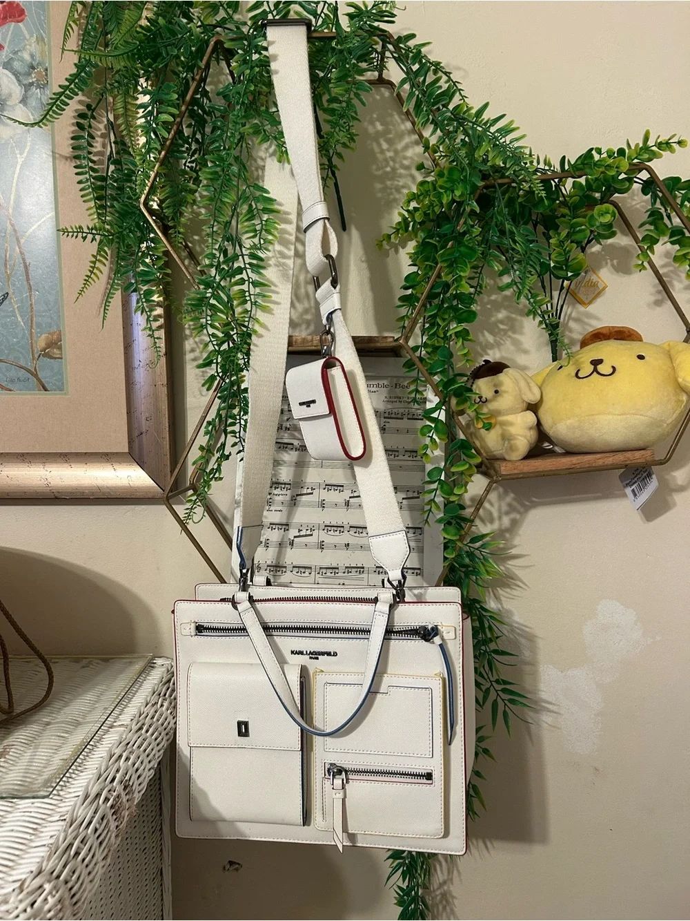 White Karl Lagerfeld bag W / Rainbow trim, Crossbody tote